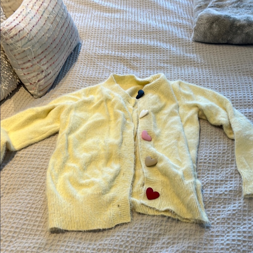 Yellow Cardigan with heart buttons